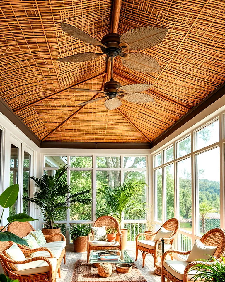 sunroom bamboo ceiling for tropical appeal - 20 Sunroom Ceiling Ideas