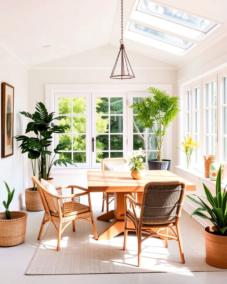 sunroom dining room with neutral palette - 25 Sunroom Dining Room Ideas