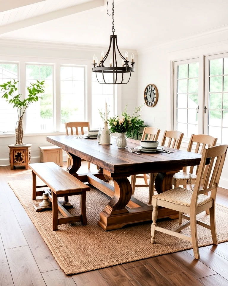 sunroom dining room with rustic farmhouse table - 25 Sunroom Dining Room Ideas