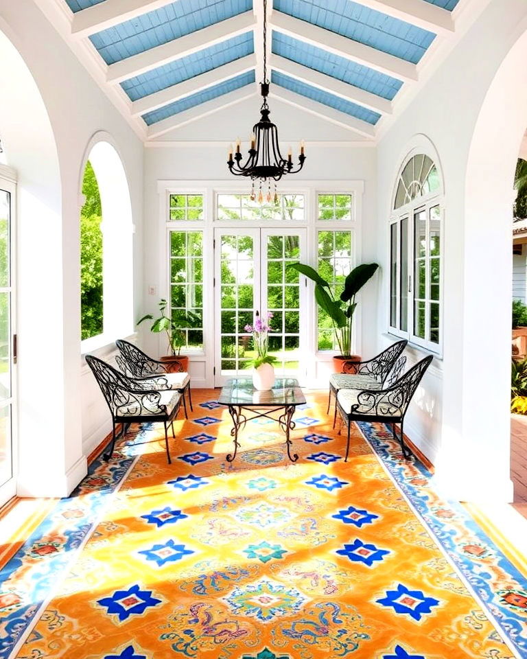 sunroom floor with mediterranean style tiles - 15 Sunroom Tile Floor Ideas