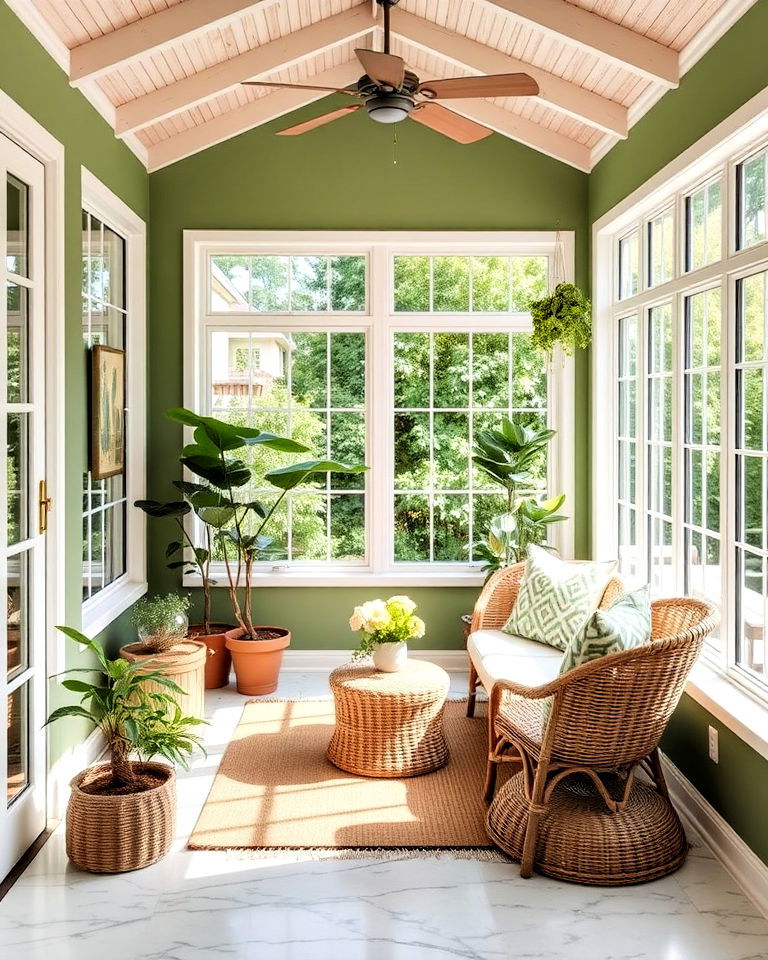 sunroom with earthy green color - 20 Sunroom Color Ideas