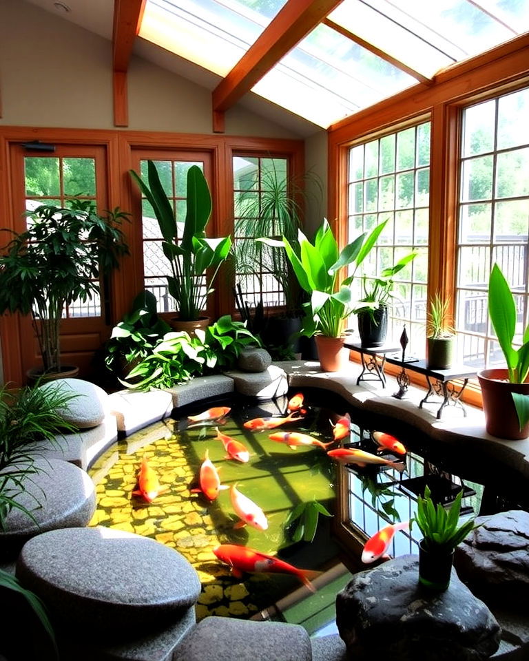 sunroom with koi pond - 20 Indoor Koi Pond Ideas