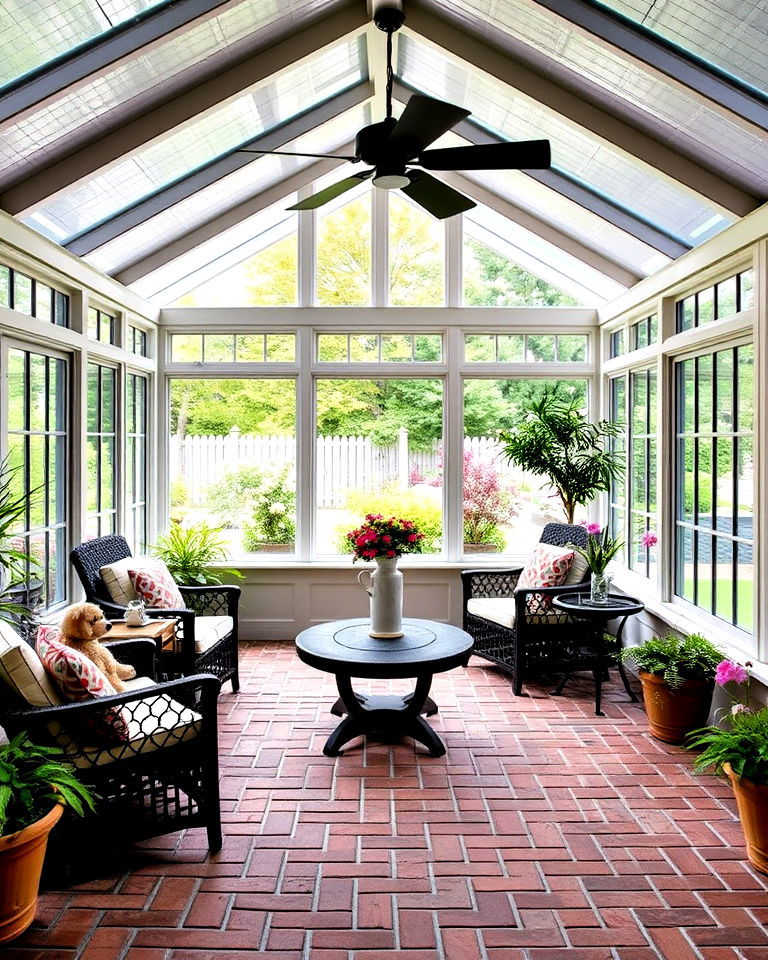 sunroom with outdoor style brick flooring - 20 Brick Floor Sunroom Ideas