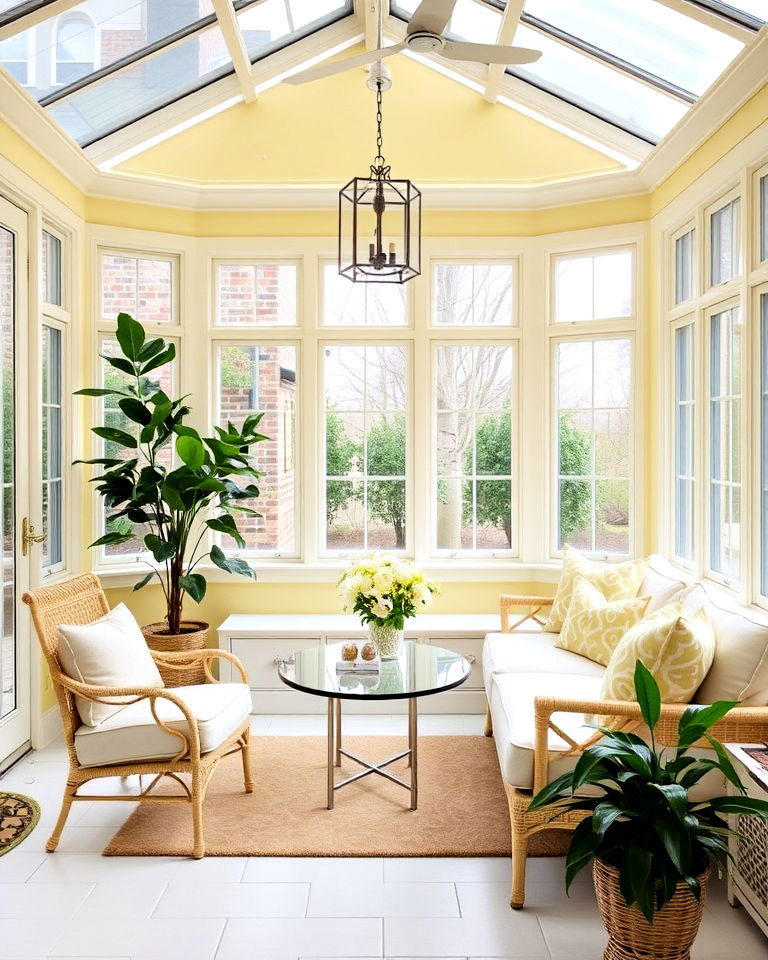sunroom with pale yellow color - 20 Sunroom Color Ideas