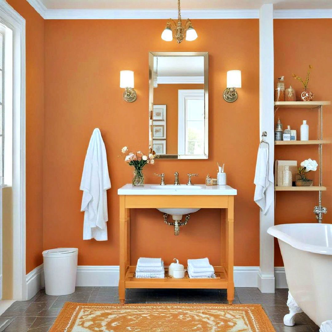 sunset orange paint to add burst of energy - 40 Bathroom Paint Ideas