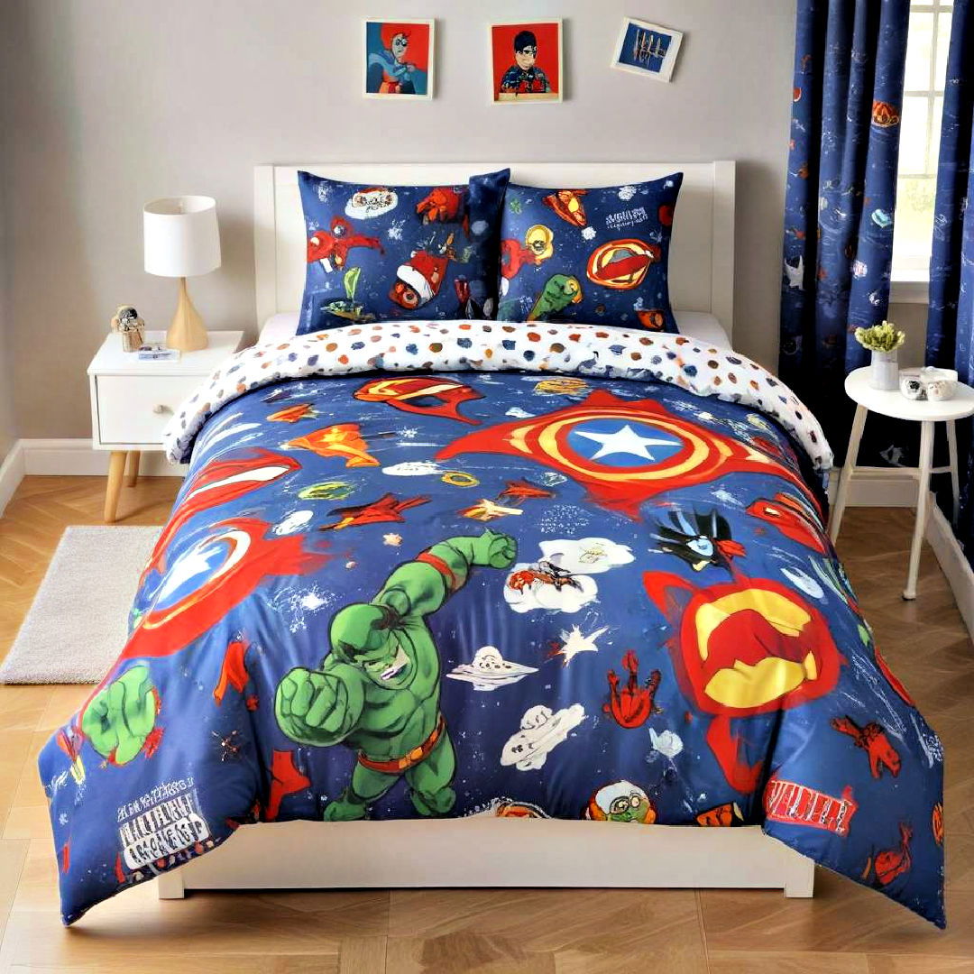 superhero themed bedding set - 40 Boys Room Ideas