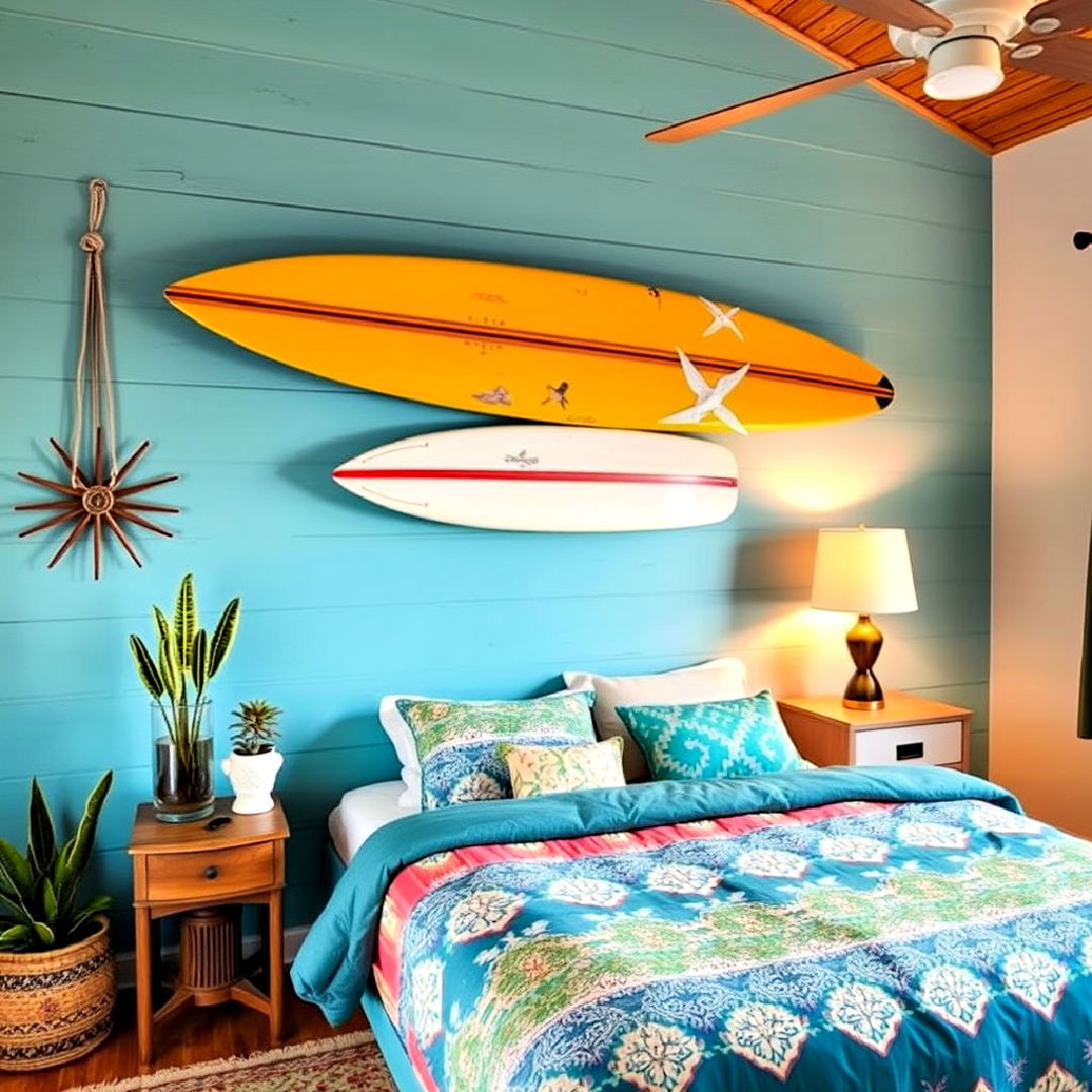 surfboard decor for ocean themed bedroom - 40 Ocean-themed Bedroom Ideas