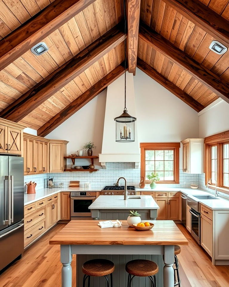 sustainable reclaimed wood beams - 25 Vaulted Ceiling Kitchen Ideas