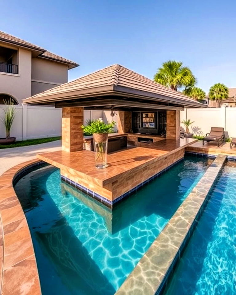swim up bar for lazy river - 20 Lazy River Swimming Pool Ideas