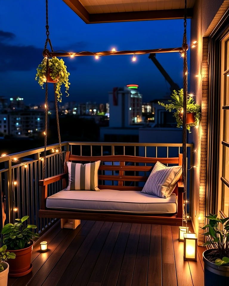 swing bench for balcony - 25 Balcony Seating Ideas