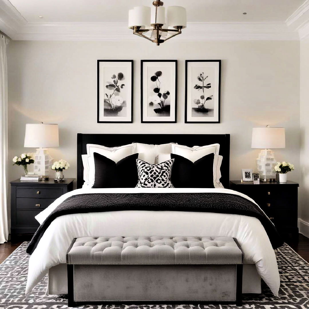 symmetrical arrangements to enhance rooms flow - 40 Black and White Bedroom Ideas