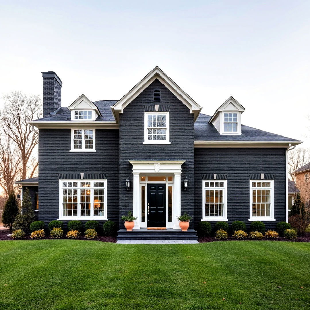 symmetrical beauty for black brick house exterior - 40 Black Brick House Exteriors