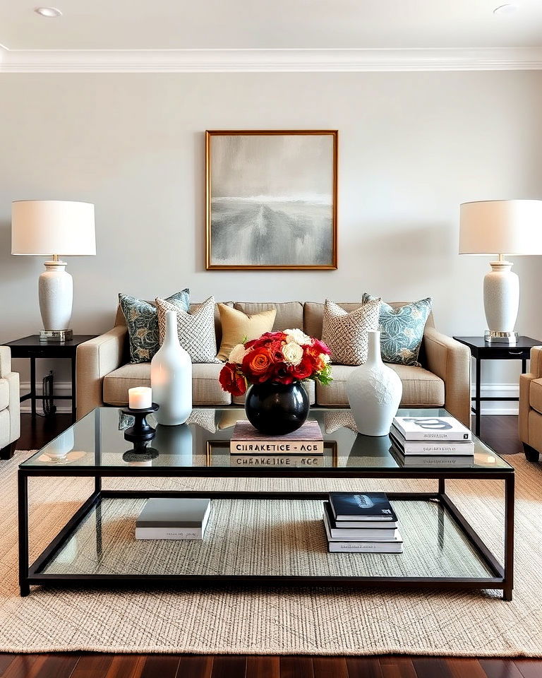 symmetrical coffee table styling ideas - 15 Symmetrical Living Room Ideas