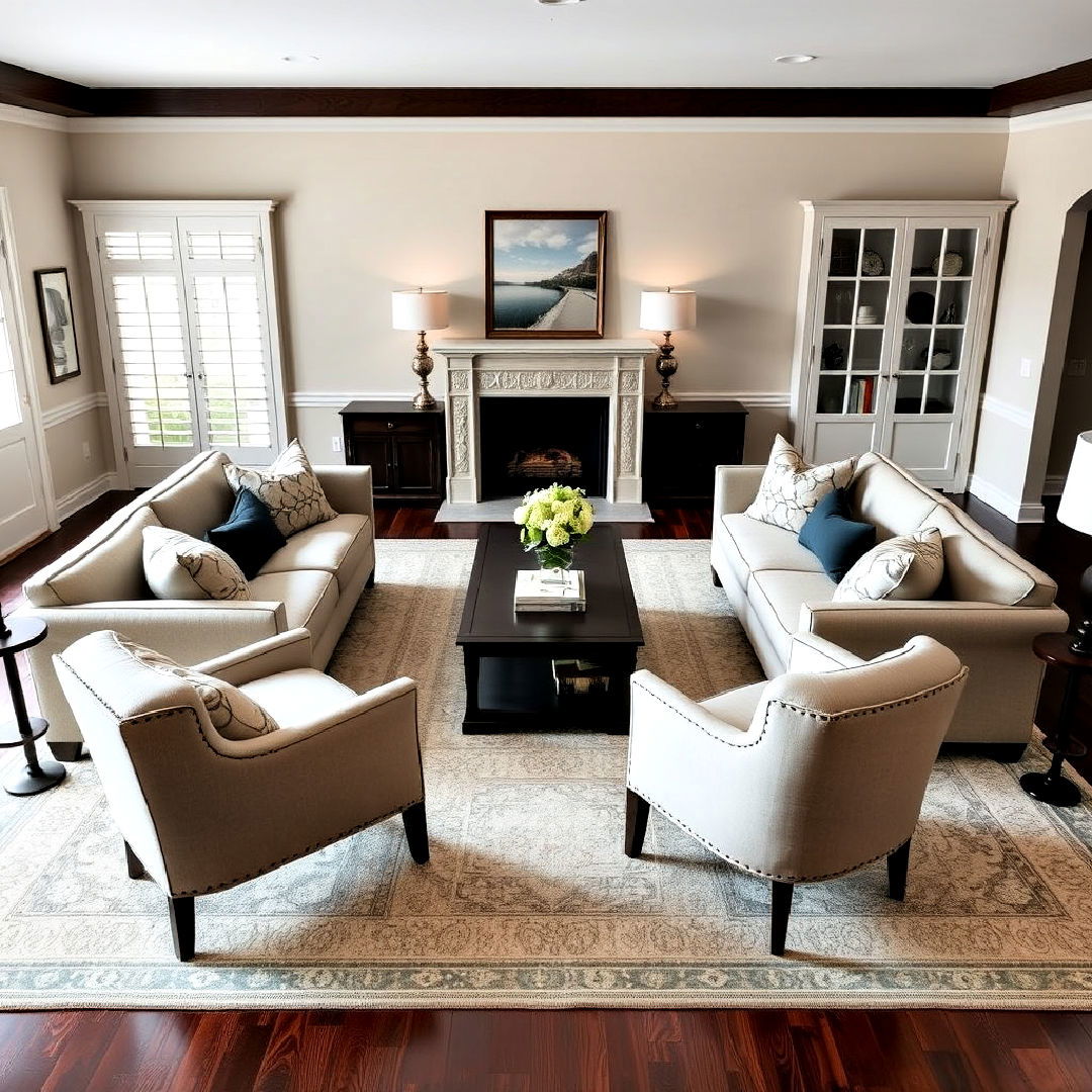symmetrical furniture layout - 40 Transitional Living Room Ideas
