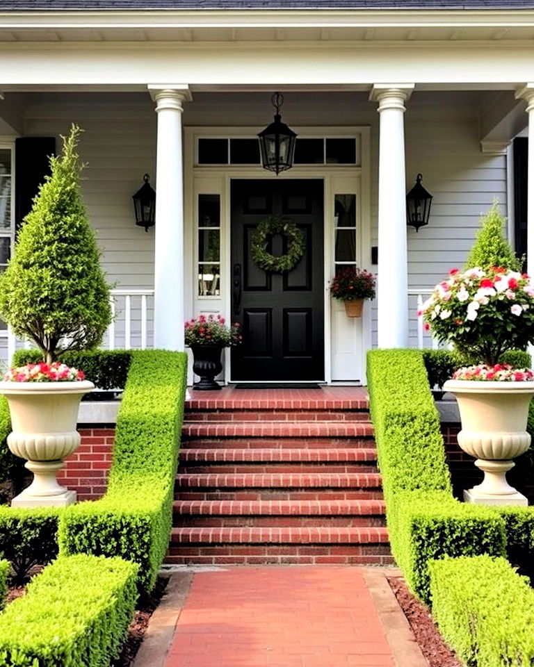 symmetrical landscaping for colonial front porch - 30 Colonial Front Porch Ideas