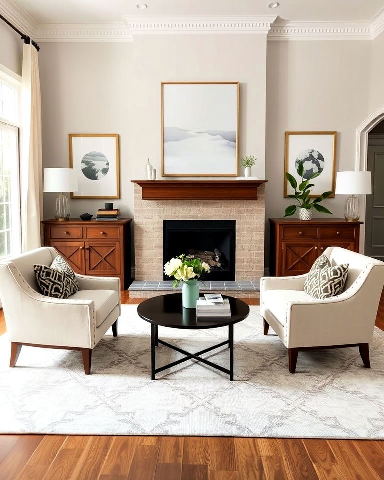 symmetrical living room with accent chairs - 15 Symmetrical Living Room Ideas
