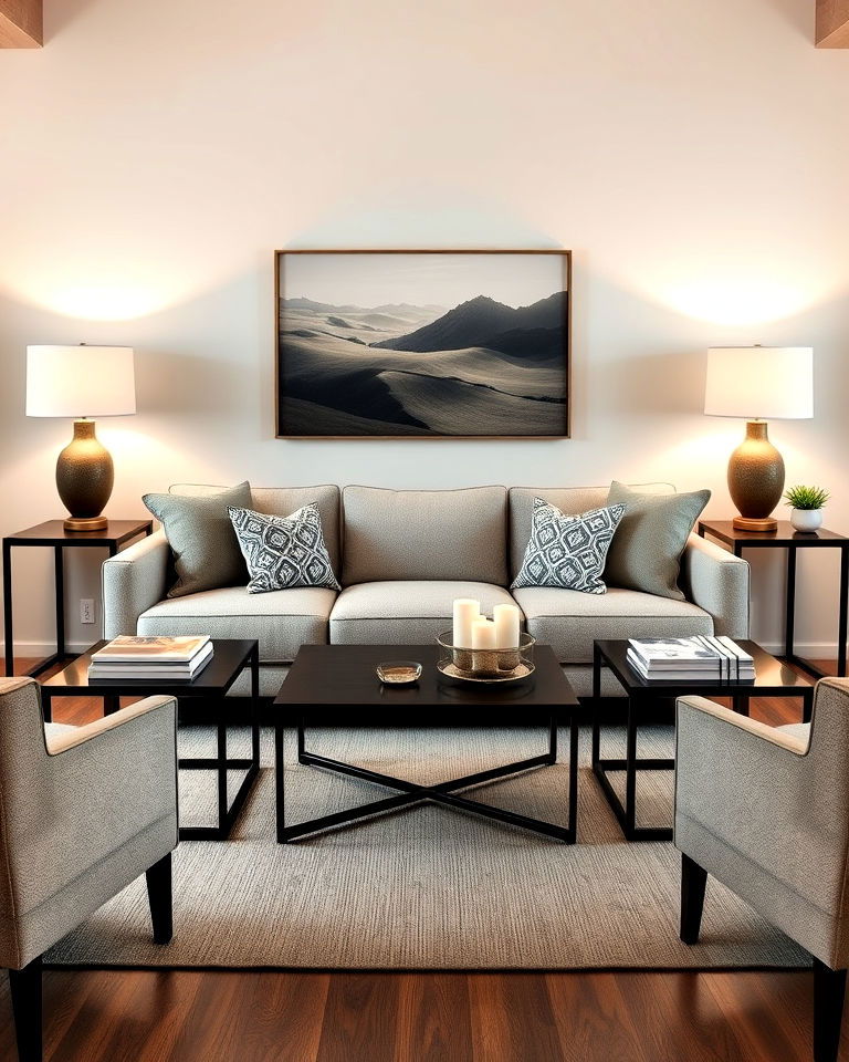 symmetrical living room with paired end tables - 15 Symmetrical Living Room Ideas