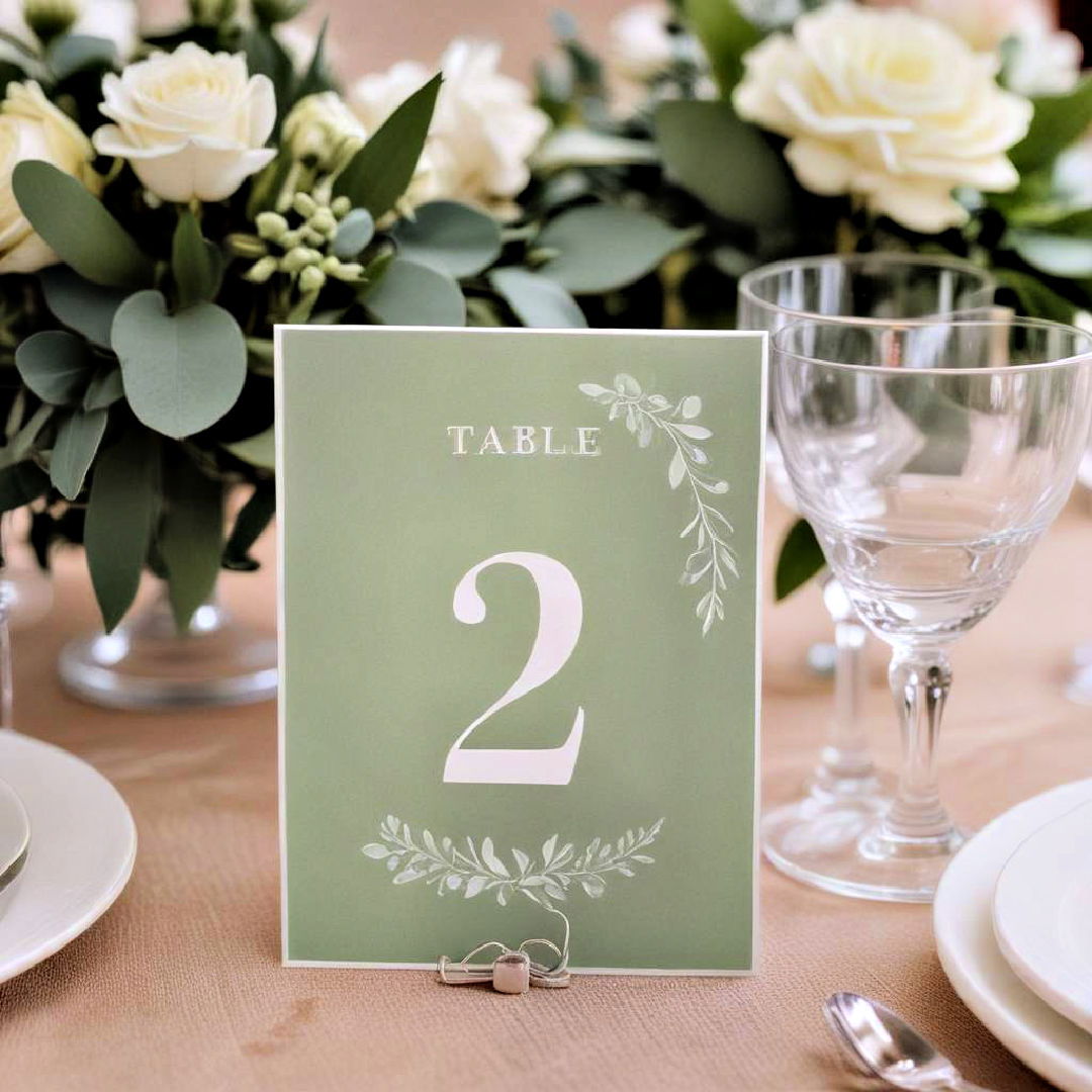 table numbers for sage green wedding - 30 Sage Green Wedding Ideas