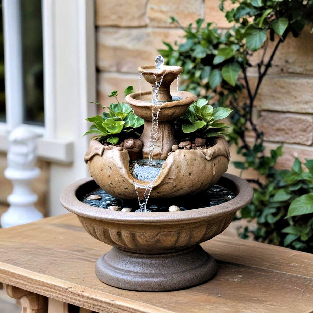 tabletop fountain for small front porch - 40 Small Front Porch Ideas