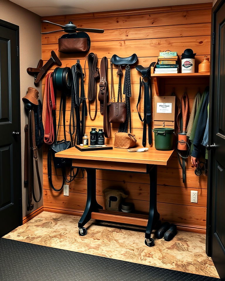 tack room with fold out work table - 20 Tack Room Ideas