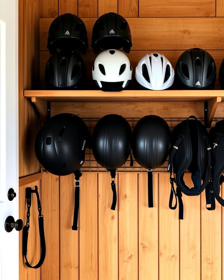 tack room with wall mounted holders - 20 Tack Room Ideas