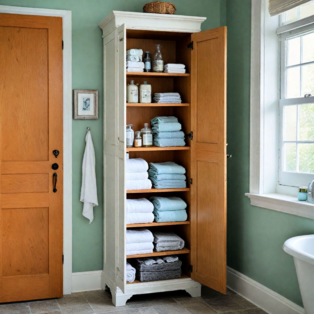 tall linen cabinet for versatile organization - 25 Bathroom Cabinet Ideas
