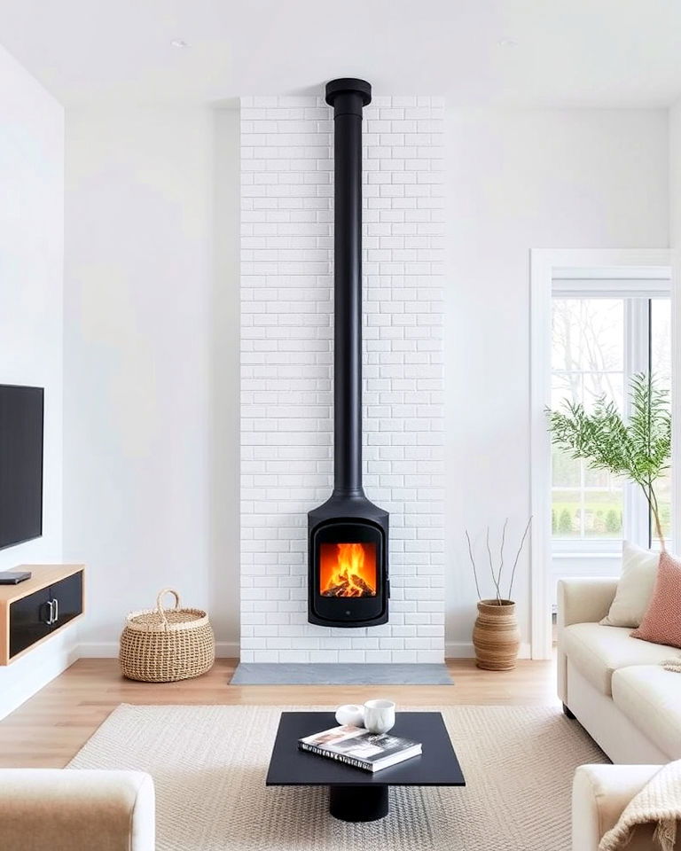 tall vertical fireplace design - 20 Scandinavian Fireplace Ideas