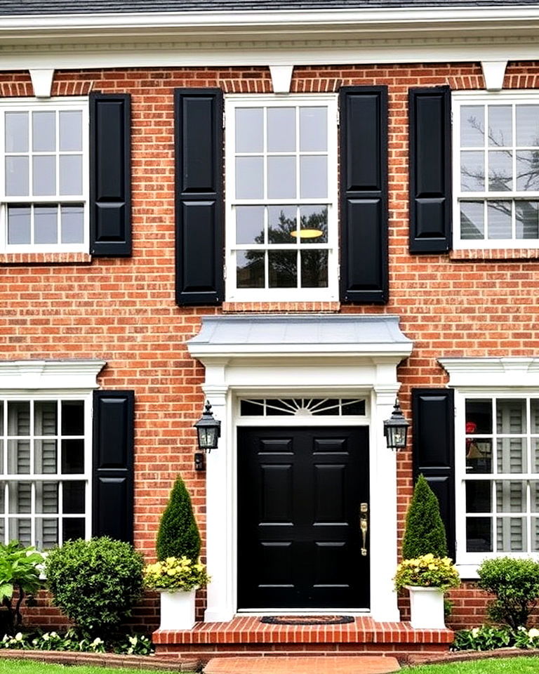 tan brick home with black and white contrast - 25 Tan Brick House Color Schemes