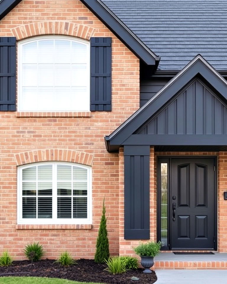 tan brick house with charcoal accents - 25 Tan Brick House Color Schemes