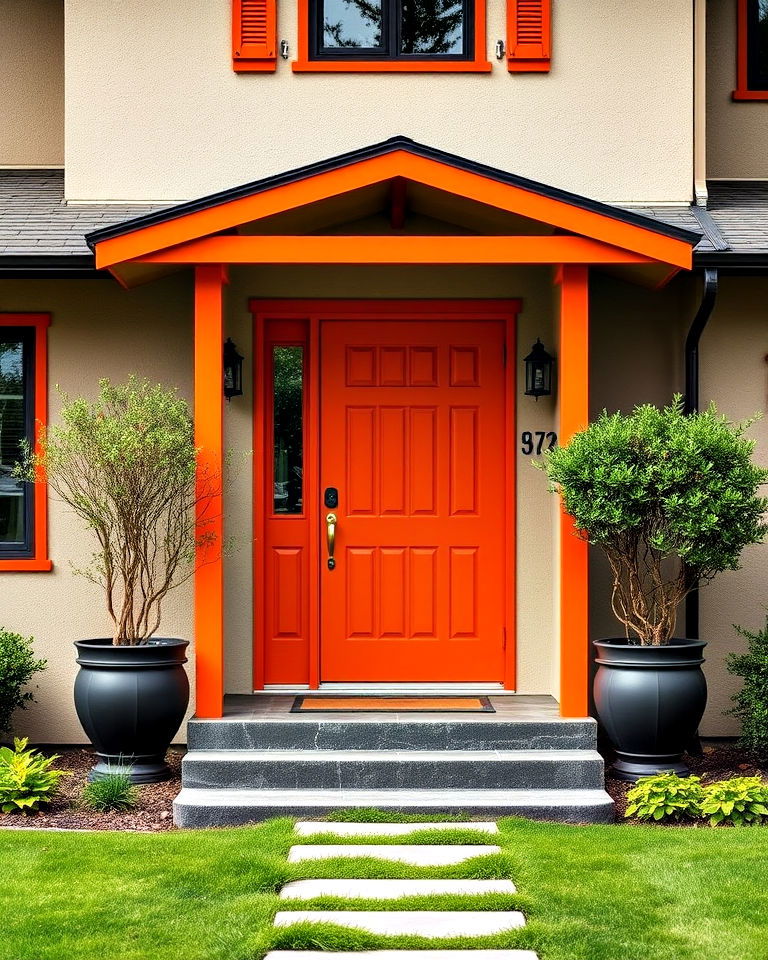 tangerine orange color for front door - 20 Mid Century Front Door Colors