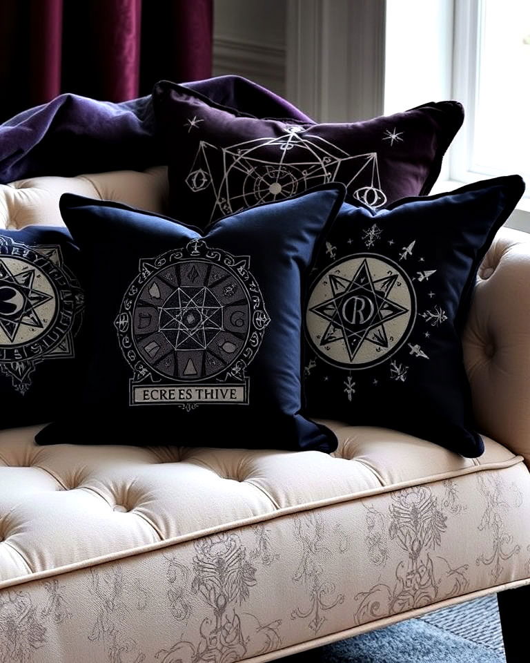 tarot inspired pillows for witchy living room - 30 Witchy Living Room Ideas