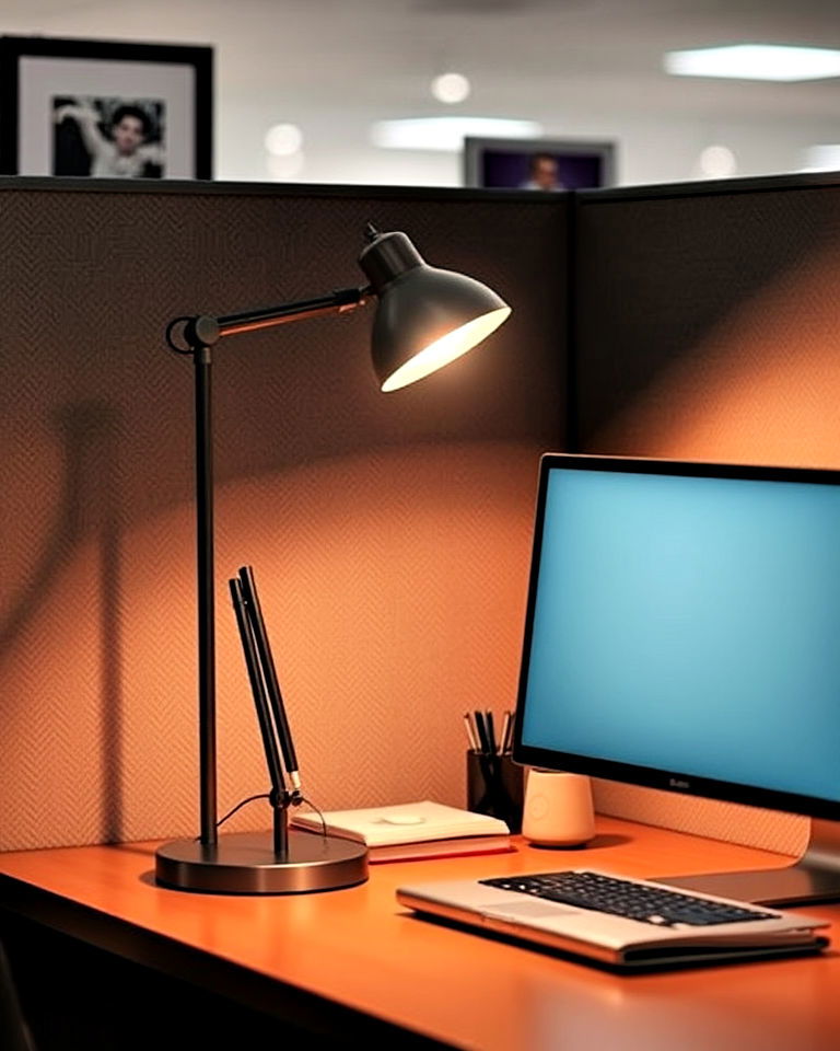 task lighting for cozy glow - 30 Cubicle Decor Ideas