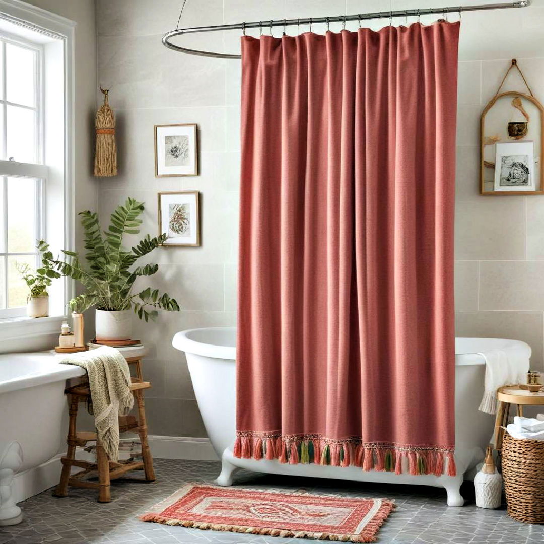 tassel accent on shower curtain - 25 Boho Bathroom Ideas