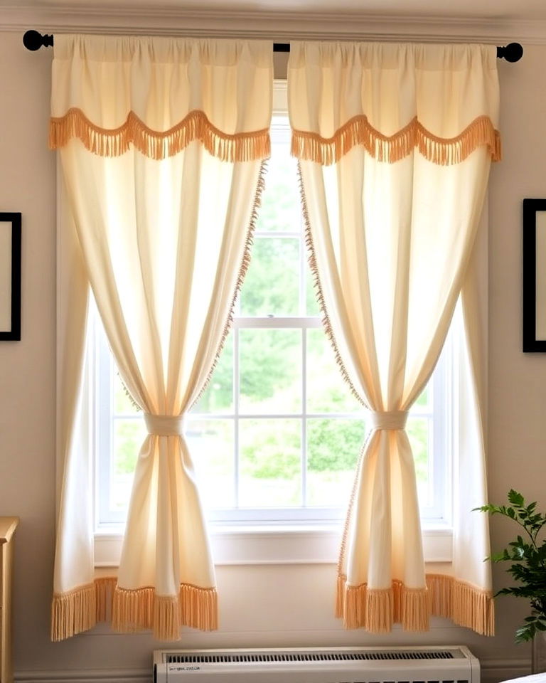 tassel trimmed curtains for farmhouse window - 40 Farmhouse Window Treatment Ideas