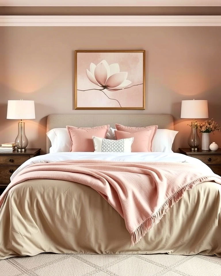taupe and blush accents for bedroom - 20 Taupe Bedroom Ideas