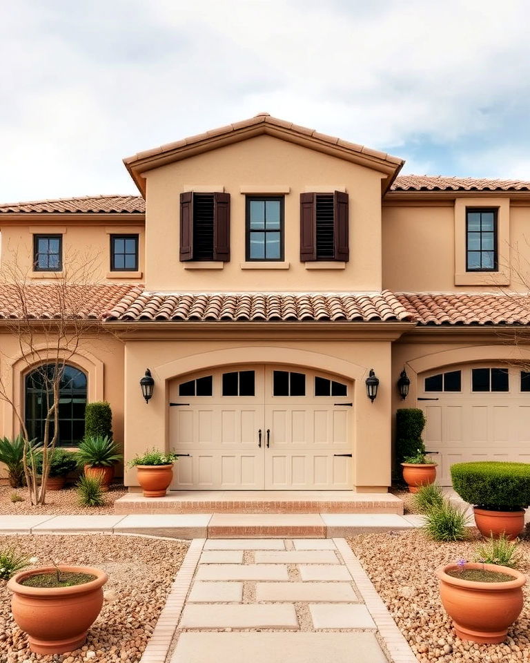taupe and sandy beige combination - 25 Exterior Taupe House Color Combinations