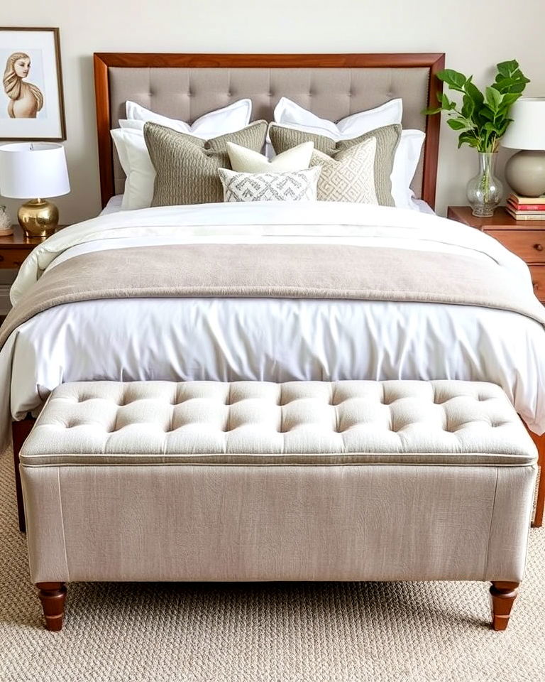taupe bench for extra seating - 20 Taupe Bedroom Ideas