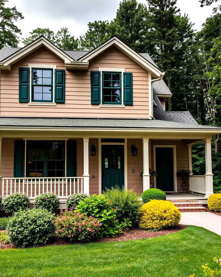taupe exterior with deep forest green - 25 Exterior Taupe House Color Combinations