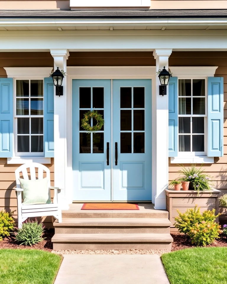 taupe exterior with light blue combo - 25 Exterior Taupe House Color Combinations
