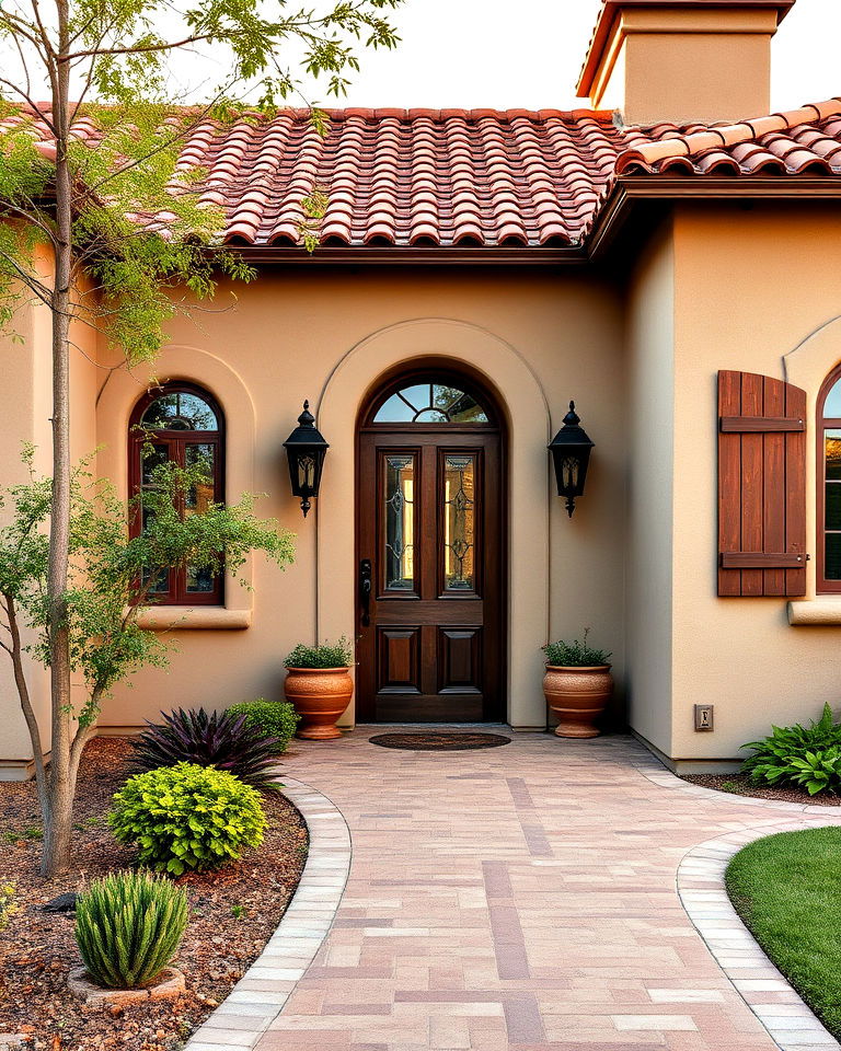 taupe exterior with traditional red clay charm - 25 Exterior Taupe House Color Combinations