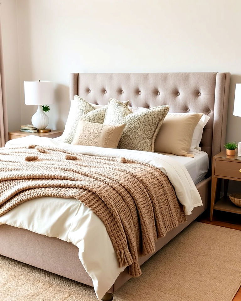 taupe throw blankets and pillows for bedroom - 20 Taupe Bedroom Ideas