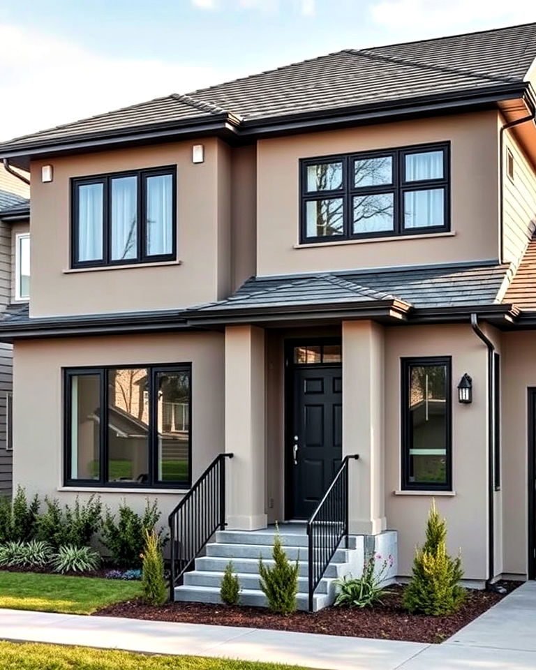 taupe with cool gray combination - 25 Exterior Taupe House Color Combinations