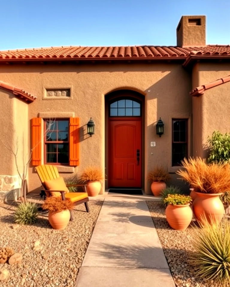 taupe with rust orange accents - 25 Exterior Taupe House Color Combinations