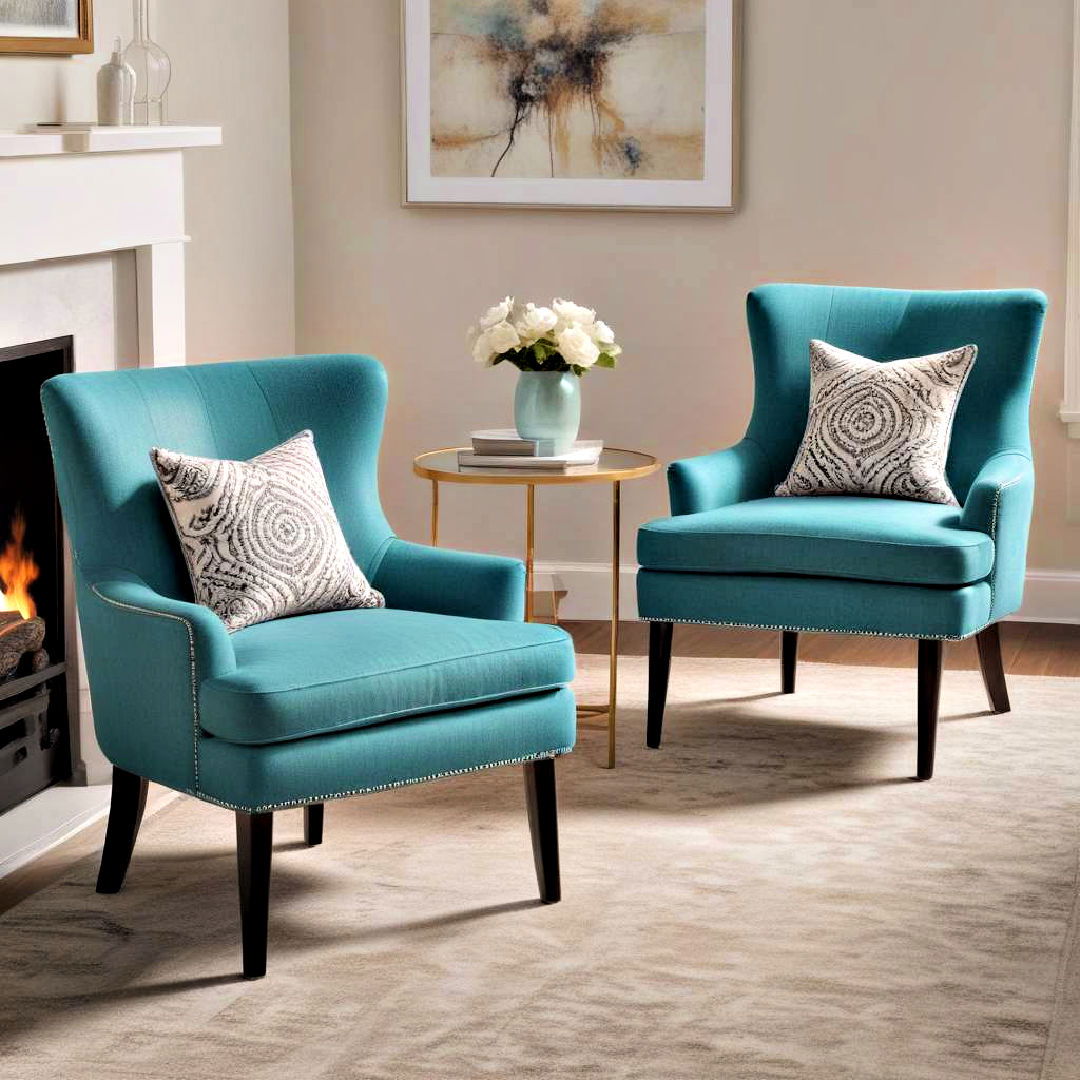 teal accent chairs for extra seating - 25 Teal Living Room Ideas