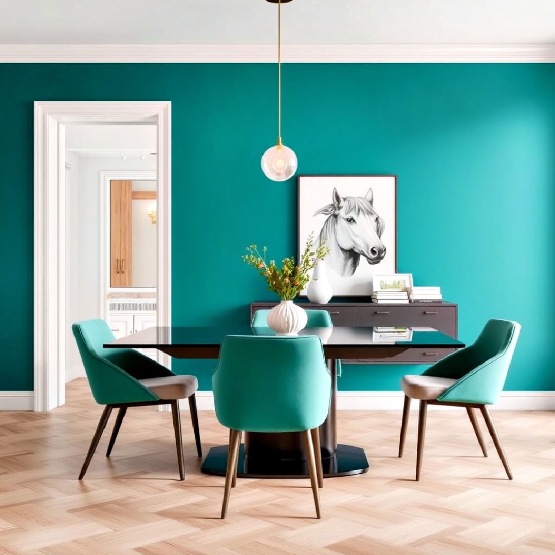 teal accent wall for blue dining room - 40 Blue Dining Room Ideas