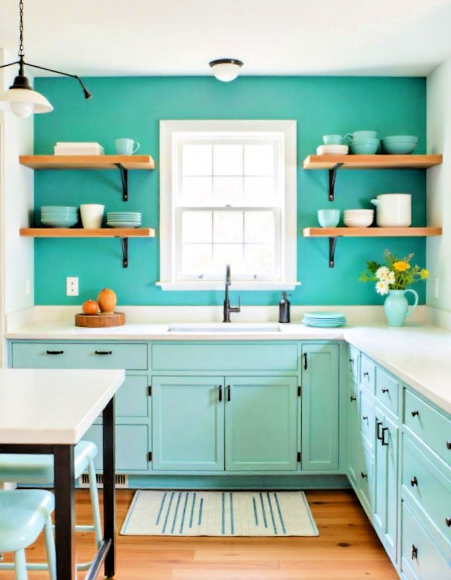 teal accent wall ideas - 20 Teal Kitchen Ideas