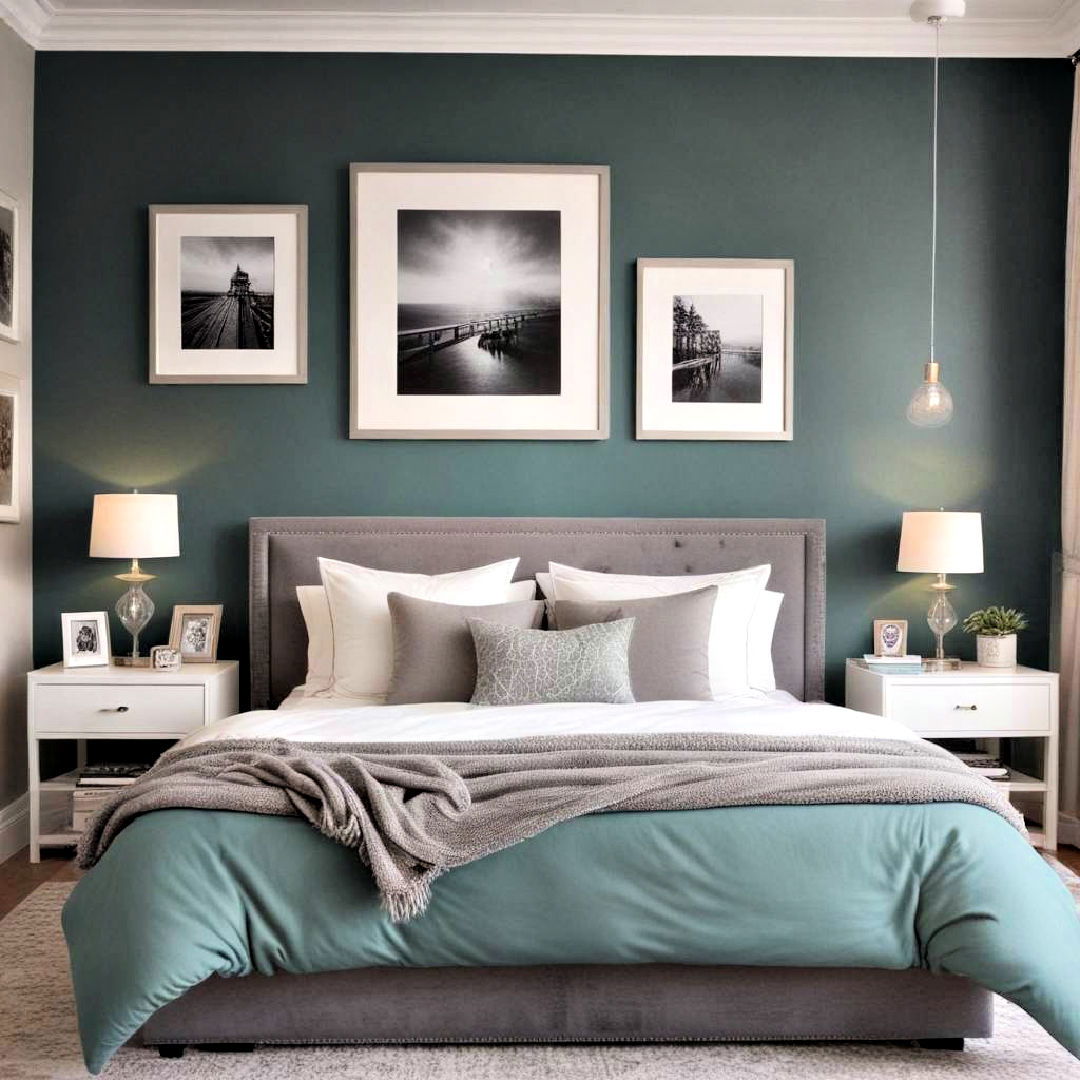 teal accent wall with grey decor ideas - 15 Teal and Grey Bedroom Ideas