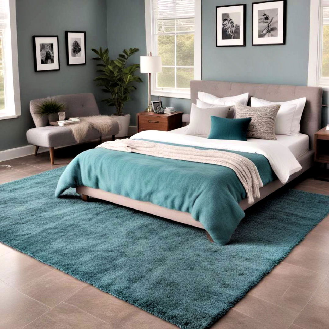teal area rug with grey floor for bedroom - 15 Teal and Grey Bedroom Ideas