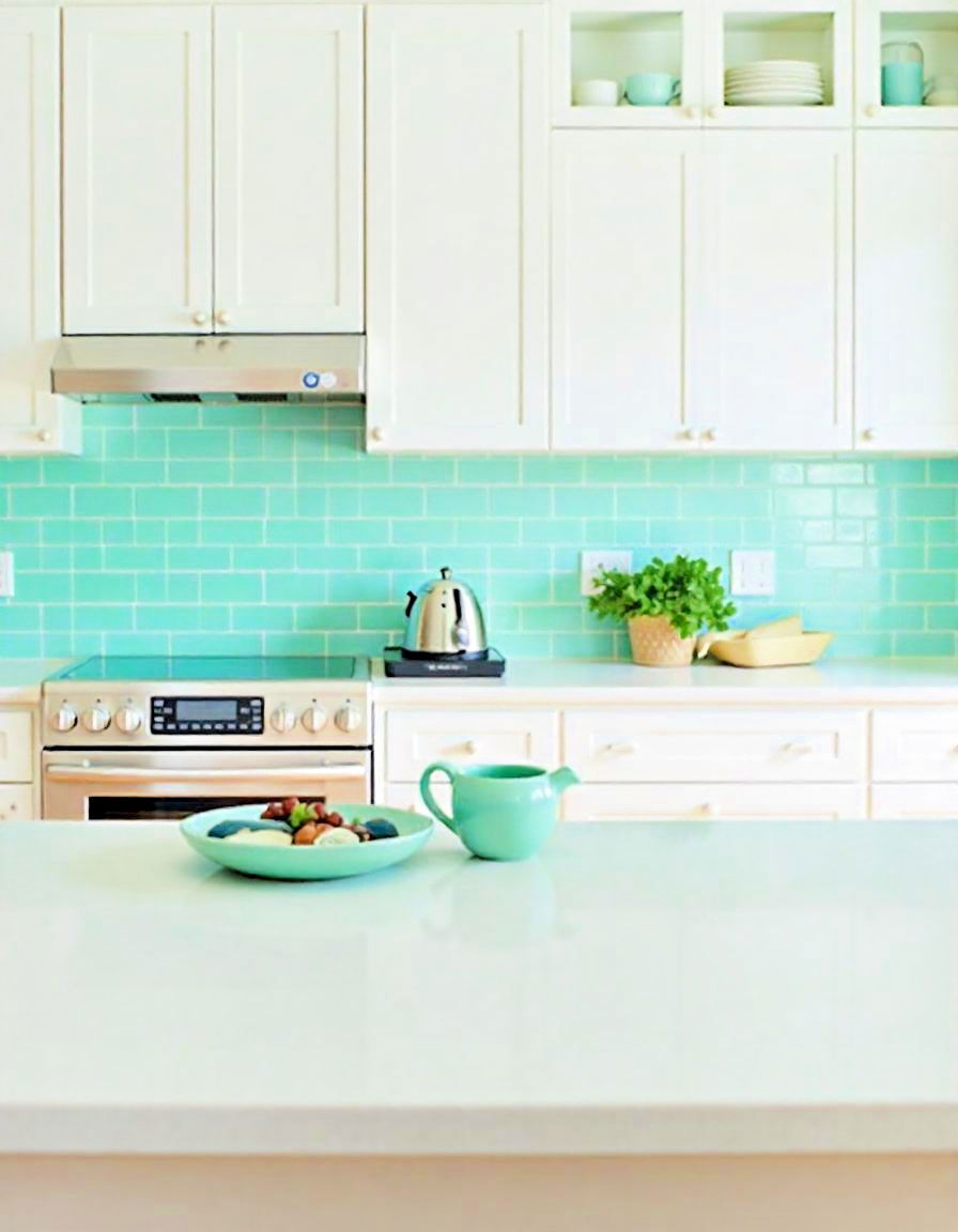 teal backsplash tiles for kitchen - 20 Teal Kitchen Ideas