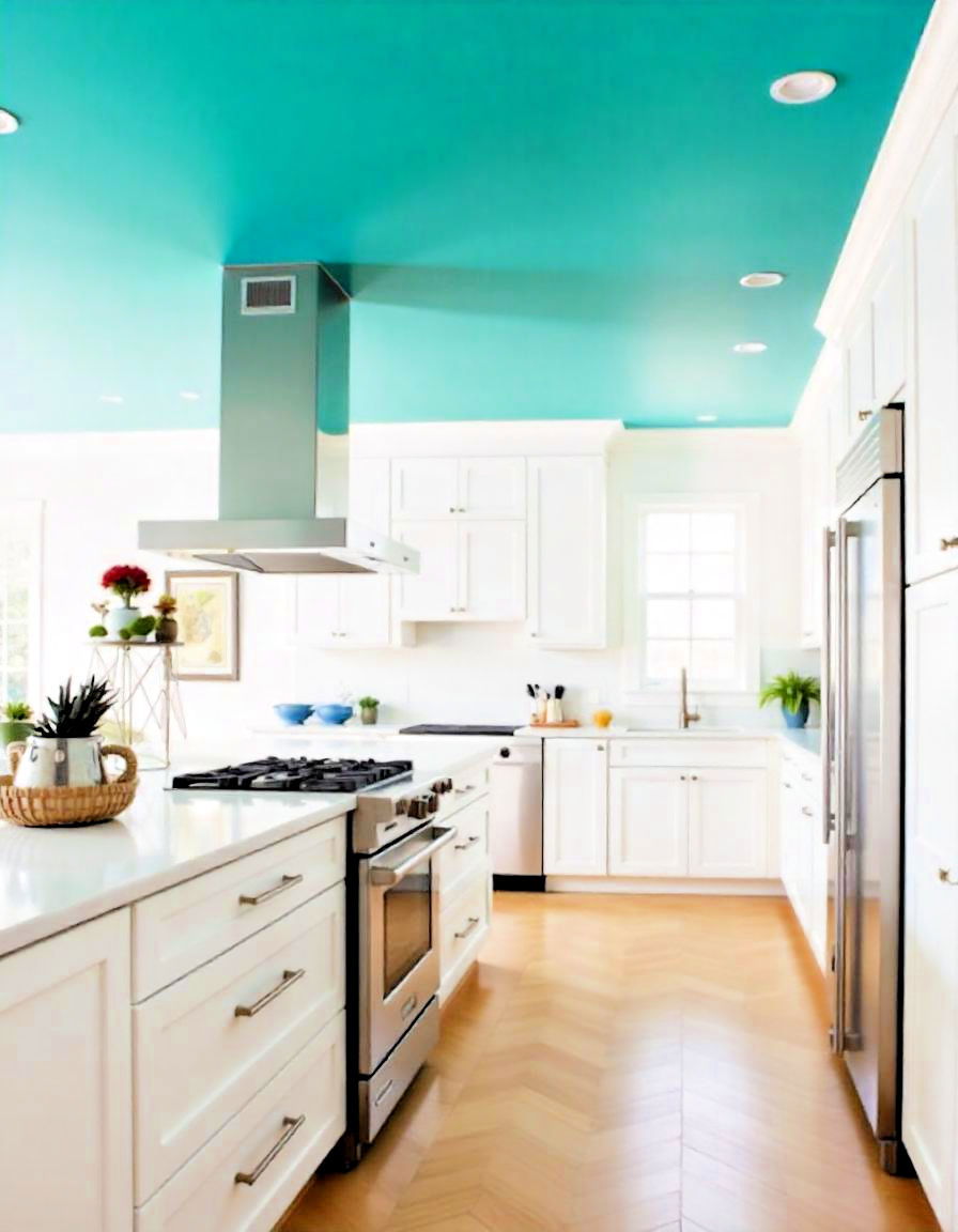 teal ceiling for kitchen - 20 Teal Kitchen Ideas
